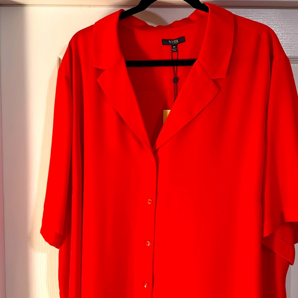 NYDJ Women's Red Button-Up Top